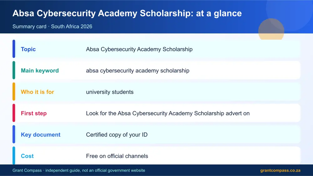 Absa Cybersecurity Academy Scholarship at a glance summary infographic – absa cybersecurity academy scholarship South Africa 2026