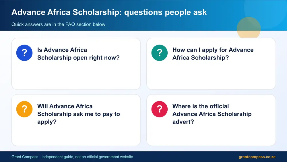 Advance Africa Scholarship common questions answered infographic – advance africa scholarships South Africa 2026