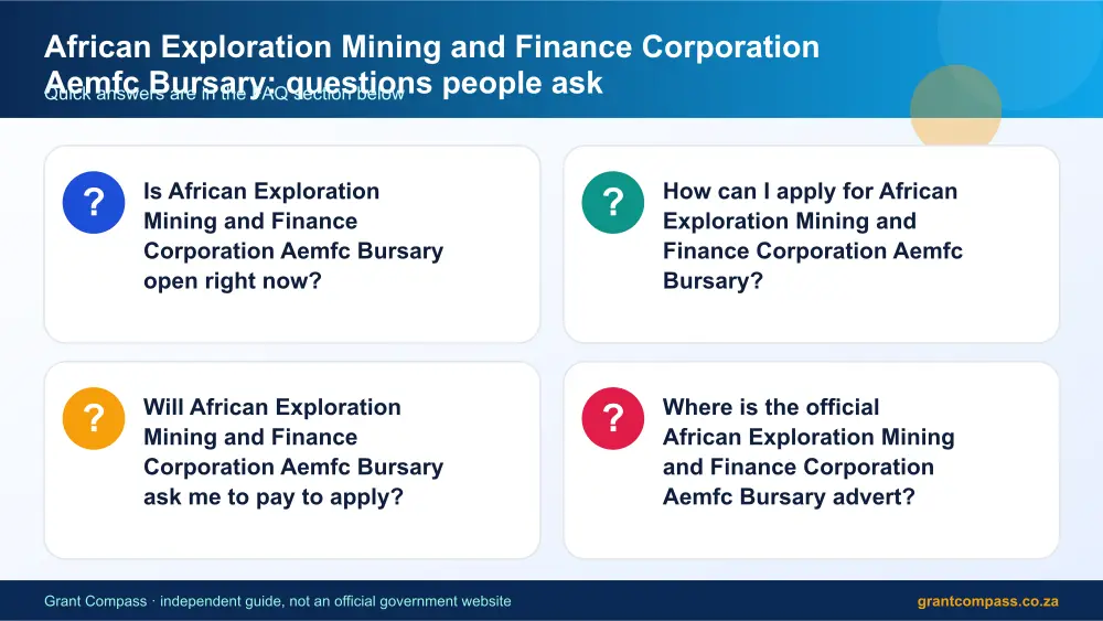 African Exploration Mining and Finance Corporation Aemfc Bursary common questions answered infographic – african exploration mining and finance corporation aemfc bursary South Africa 2026