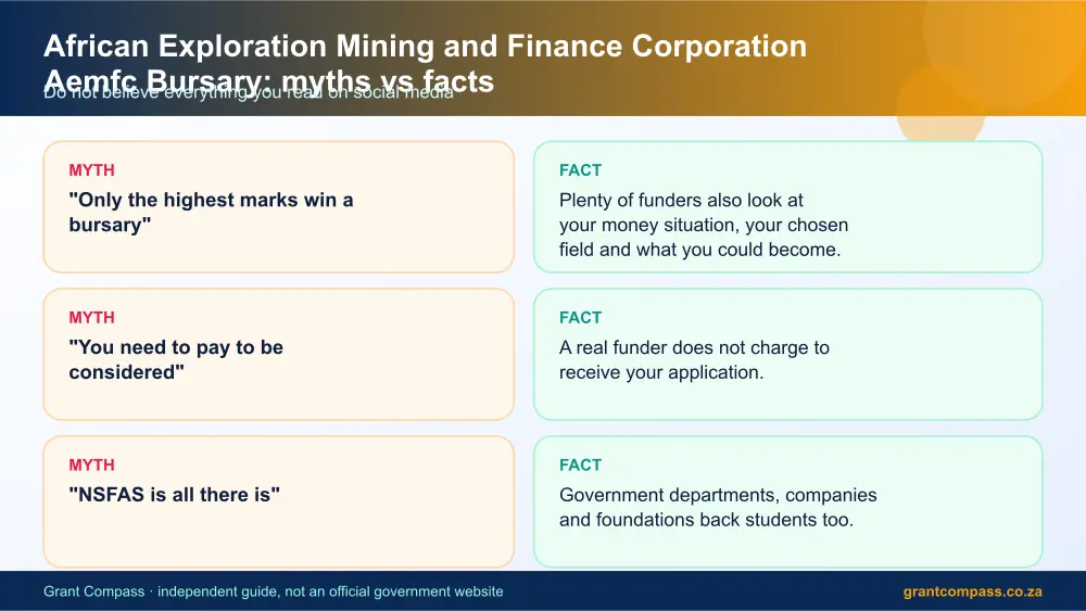 African Exploration Mining and Finance Corporation Aemfc Bursary myths vs facts infographic – african exploration mining and finance corporation aemfc bursary South Africa 2026