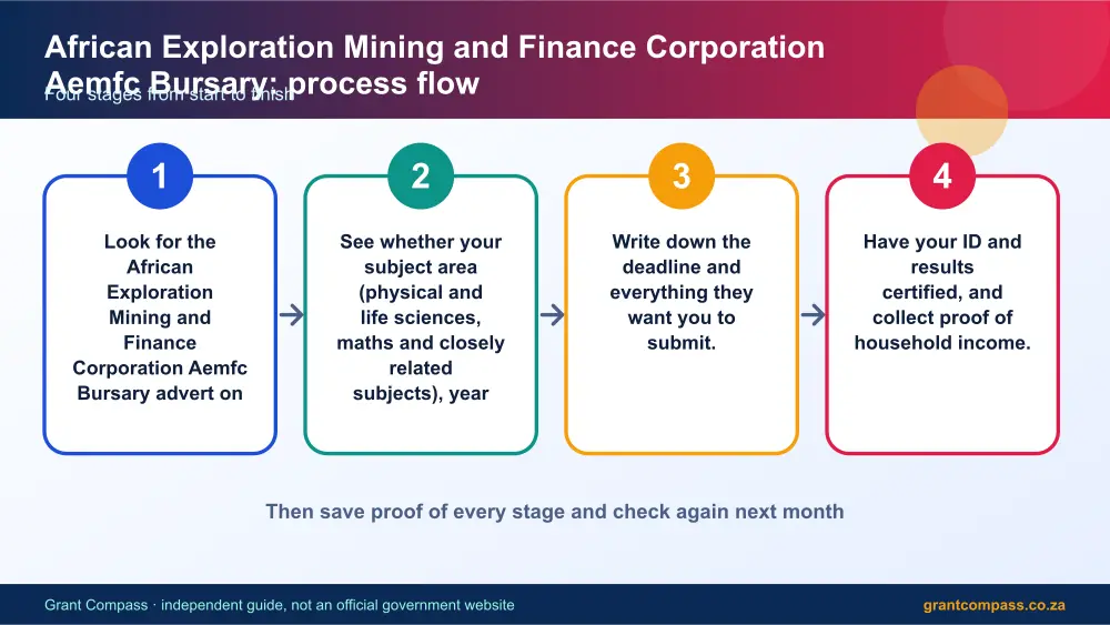 African Exploration Mining and Finance Corporation Aemfc Bursary process flow chart infographic – african exploration mining and finance corporation aemfc bursary South Africa 2026