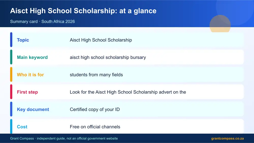 Aisct High School Scholarship at a glance summary infographic – aisct high school scholarship bursary South Africa 2026