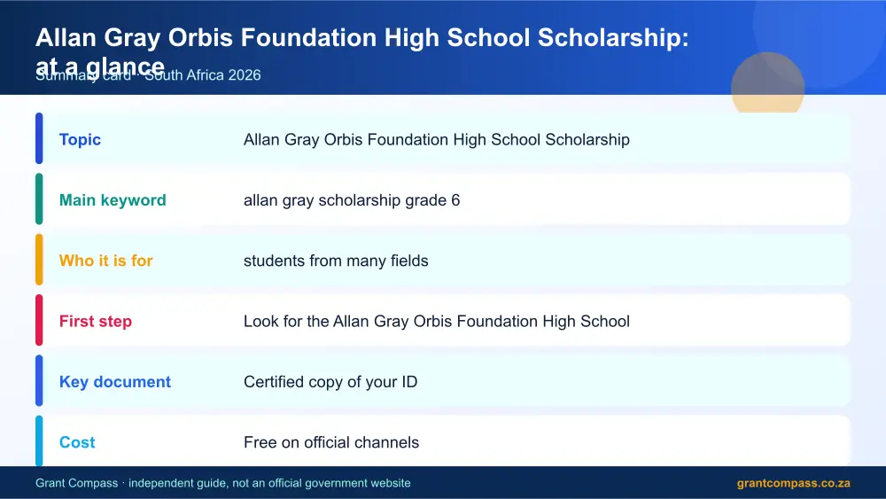 Allan Gray Orbis Foundation High School Scholarship at a glance summary infographic – allan gray scholarship grade 6 South Africa 2026