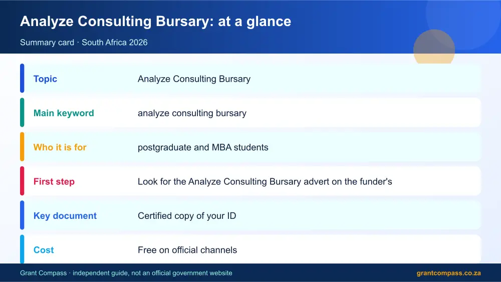 Analyze Consulting Bursary at a glance summary infographic – analyze consulting bursary South Africa 2026