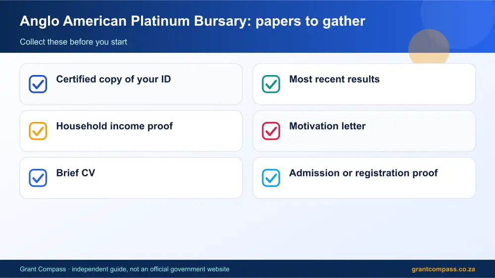 Anglo American Platinum Bursary required papers tick list infographic – anglo american bursary South Africa 2026