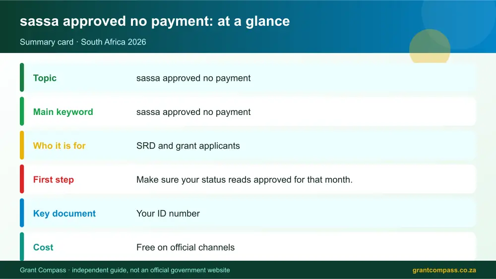 sassa approved no payment at a glance summary infographic – sassa approved no payment South Africa 2026