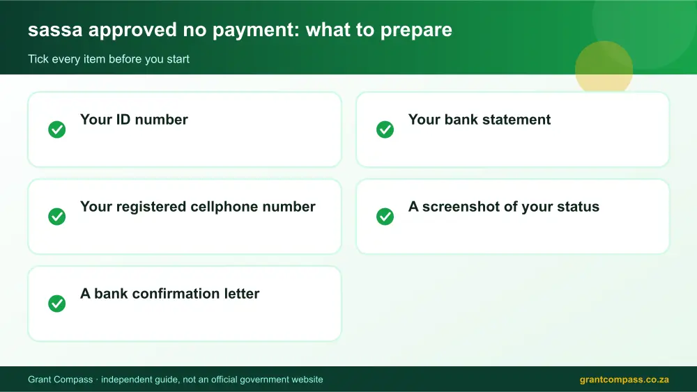 sassa approved no payment documents checklist infographic – sassa approved no payment South Africa 2026