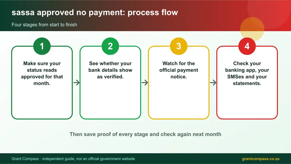 sassa approved no payment process flow chart infographic – sassa approved no payment South Africa 2026