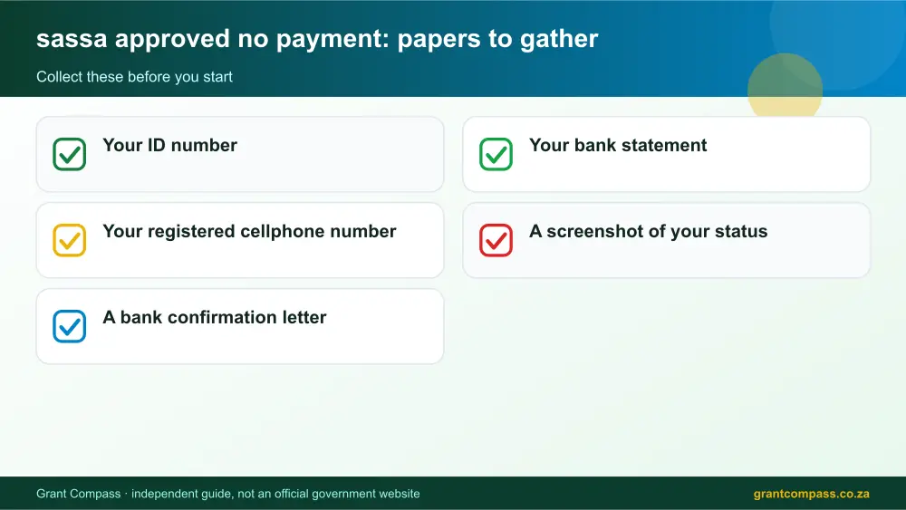 sassa approved no payment required papers tick list infographic – sassa approved no payment South Africa 2026