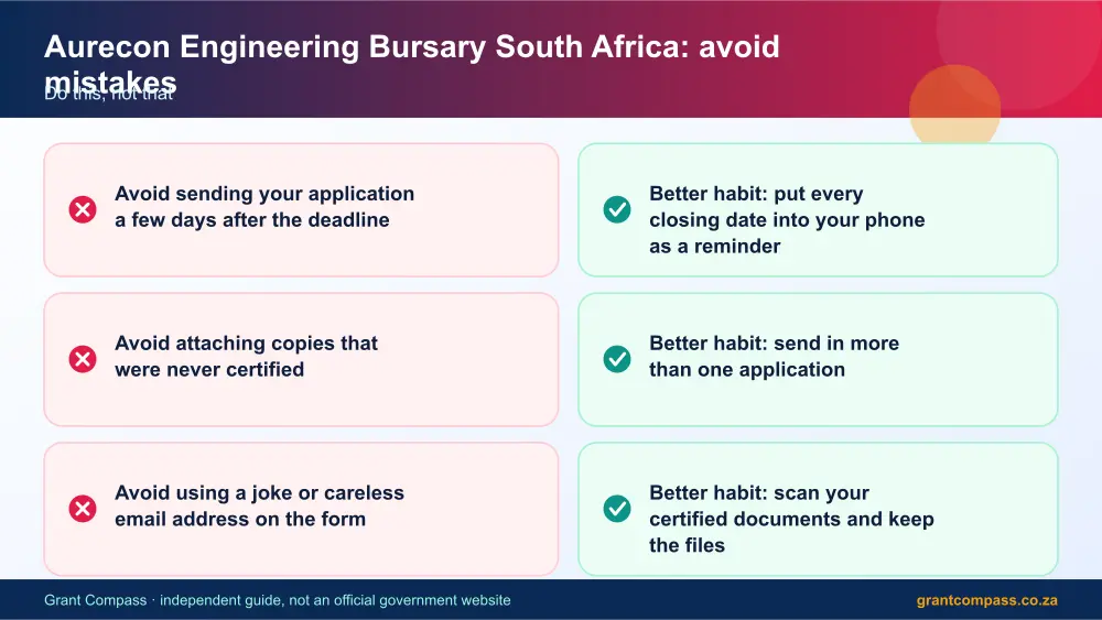 Aurecon Engineering Bursary South Africa mistakes to avoid and tips infographic – zutari bursary South Africa 2026