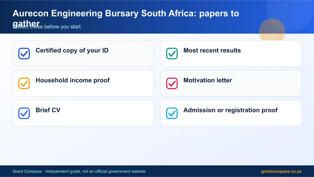 Aurecon Engineering Bursary South Africa required papers tick list infographic – zutari bursary South Africa 2026