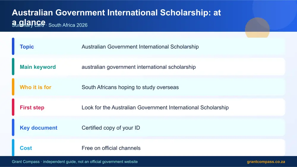 Australian Government International Scholarship at a glance summary infographic – australian government international scholarship South Africa 2026