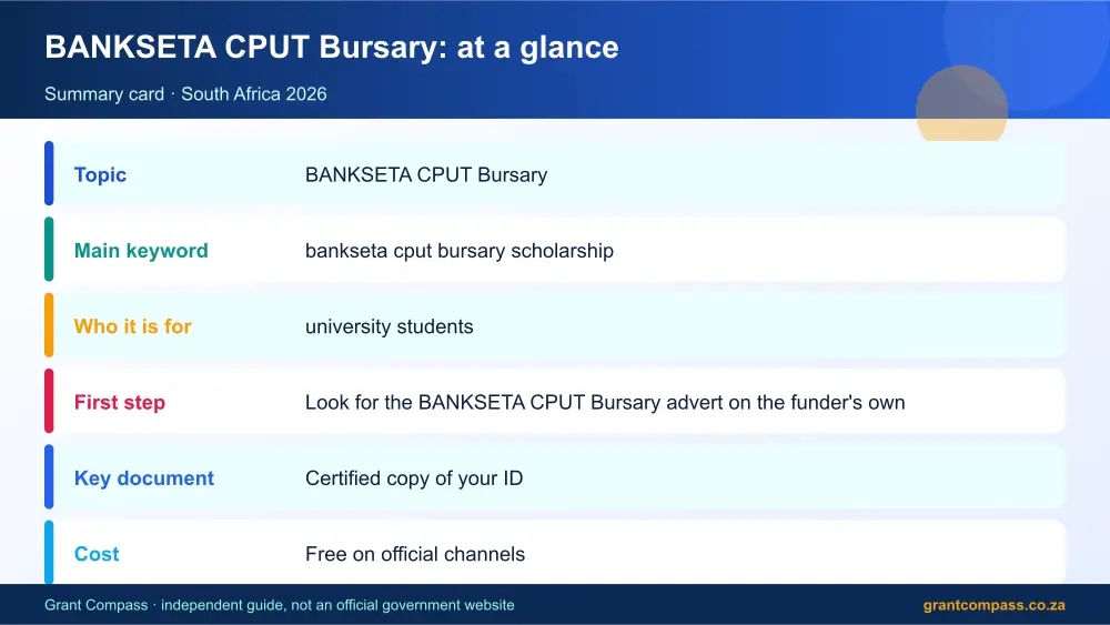 BANKSETA CPUT Bursary at a glance summary infographic – bankseta cput bursary scholarship South Africa 2026