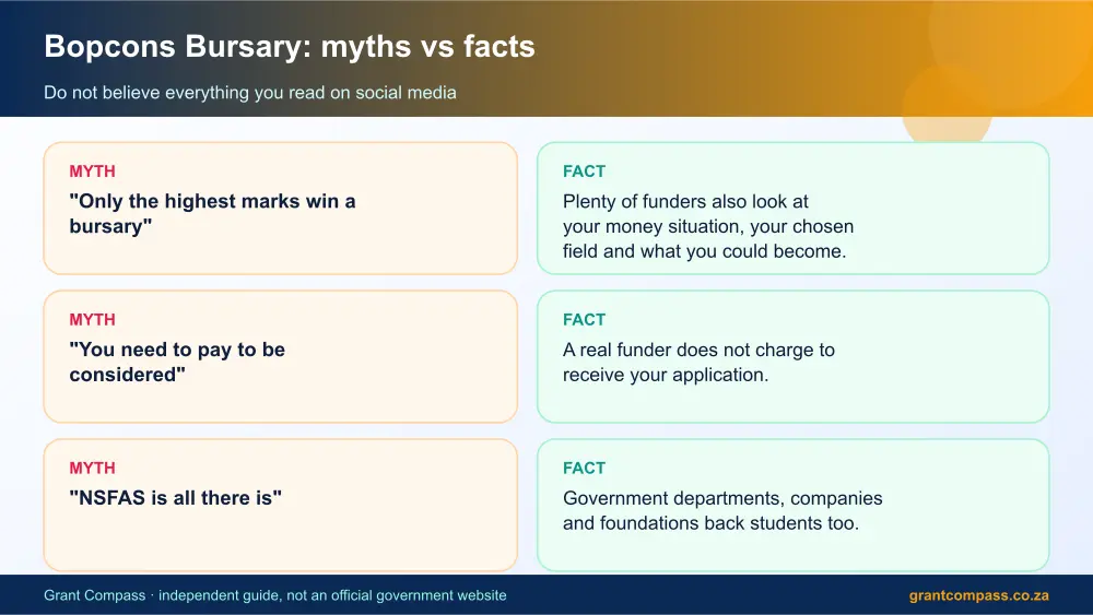 Bopcons Bursary myths vs facts infographic – bopcons bursary South Africa 2026