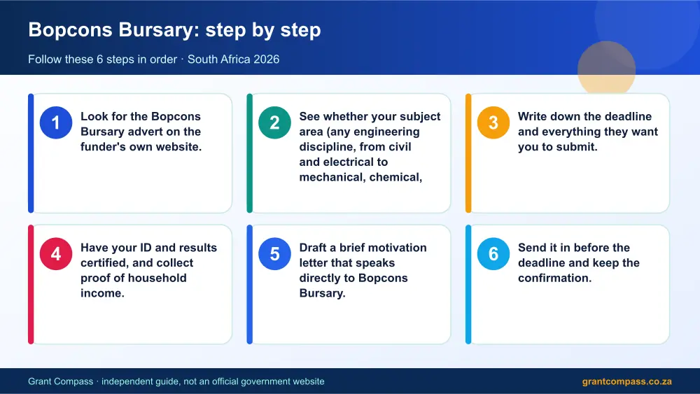 Bopcons Bursary step by step guide infographic – bopcons bursary South Africa 2026