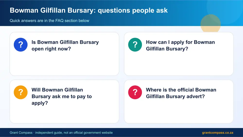 Bowman Gilfillan Bursary common questions answered infographic – bowmans bursary South Africa 2026