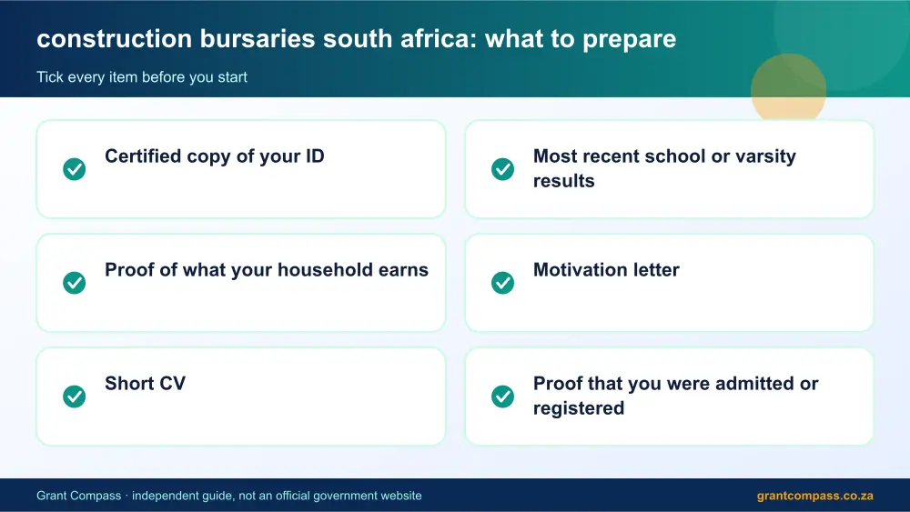 construction bursaries south africa documents checklist infographic – construction bursaries south africa South Africa 2026