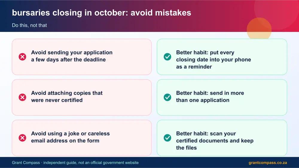 bursaries closing in october mistakes to avoid and tips infographic – bursaries closing in october South Africa 2026