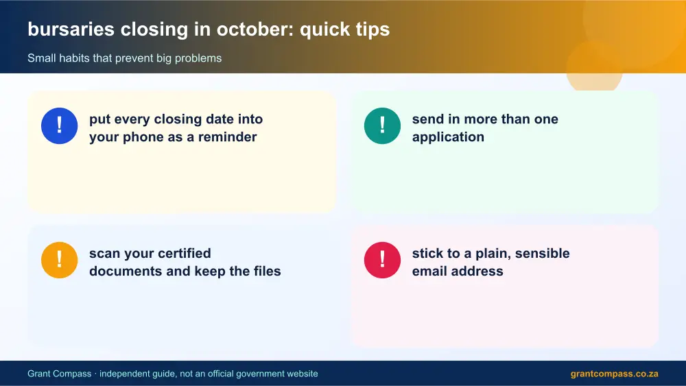 bursaries closing in october quick tips cards infographic – bursaries closing in october South Africa 2026