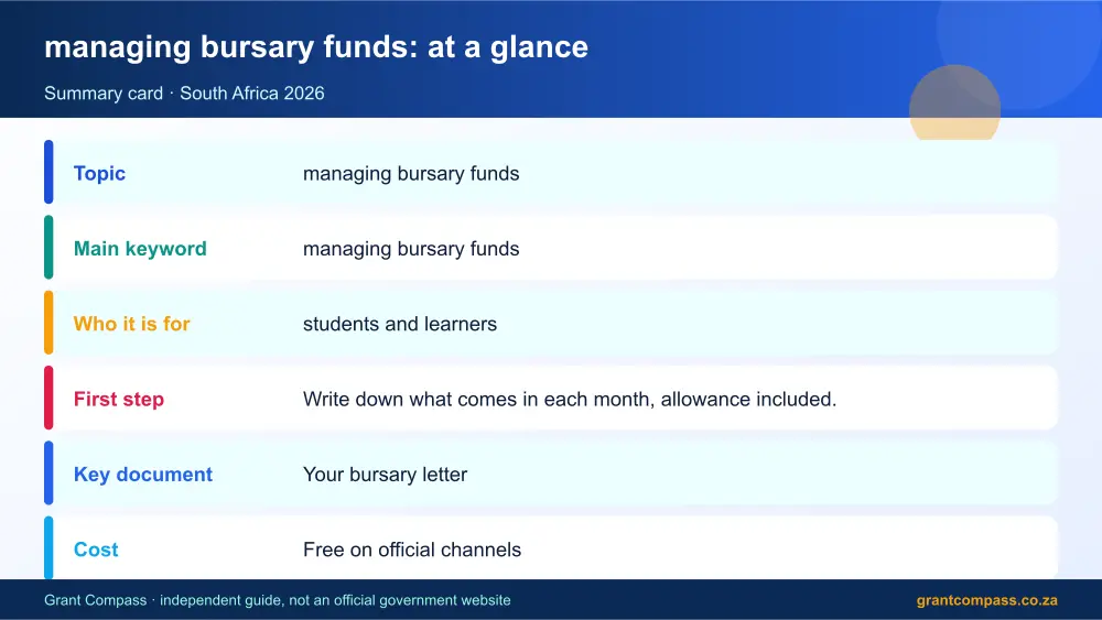 managing bursary funds at a glance summary infographic – managing bursary funds South Africa 2026