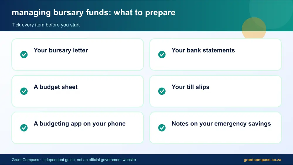 managing bursary funds documents checklist infographic – managing bursary funds South Africa 2026