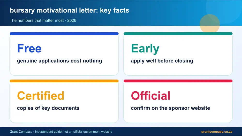 bursary motivational letter key facts at a glance infographic – bursary motivational letter South Africa 2026
