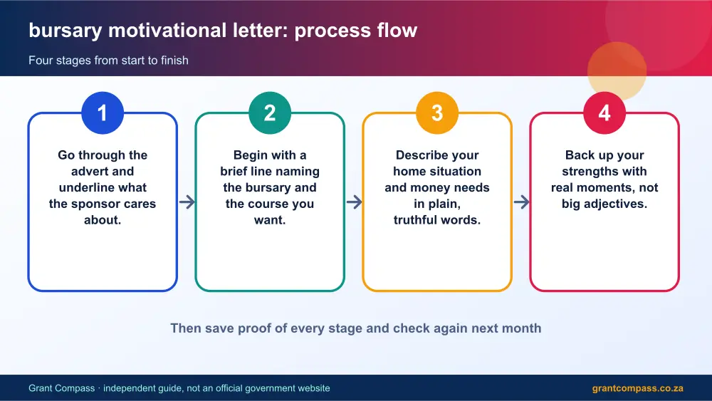 bursary motivational letter process flow chart infographic – bursary motivational letter South Africa 2026
