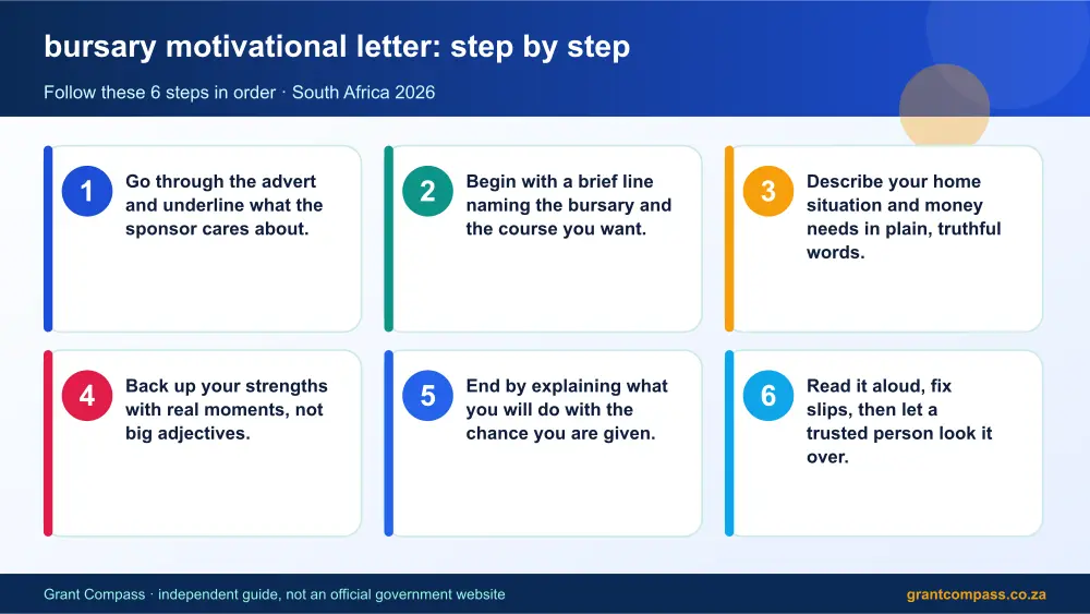bursary motivational letter step by step guide infographic – bursary motivational letter South Africa 2026