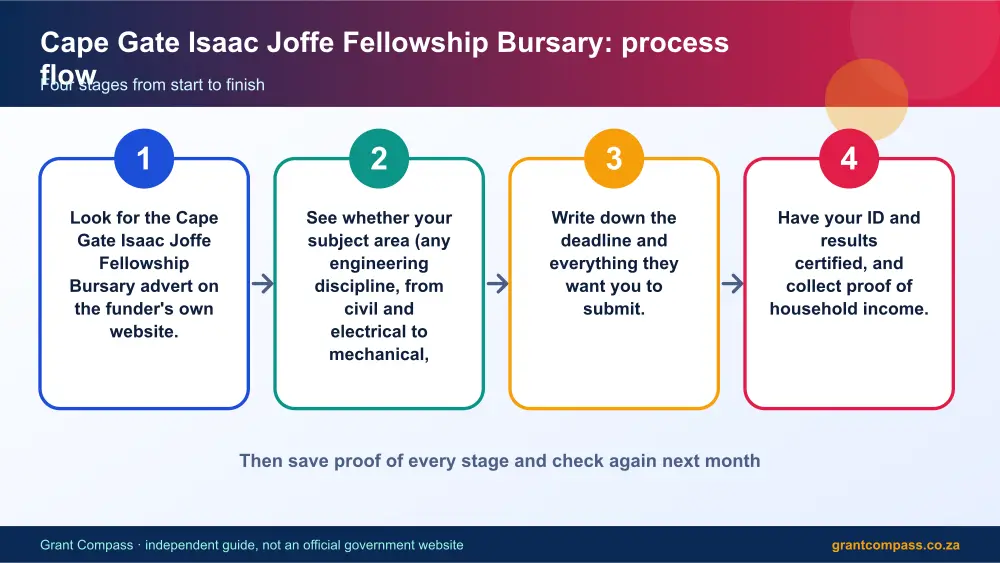 Cape Gate Isaac Joffe Fellowship Bursary process flow chart infographic – cape gate bursary South Africa 2026