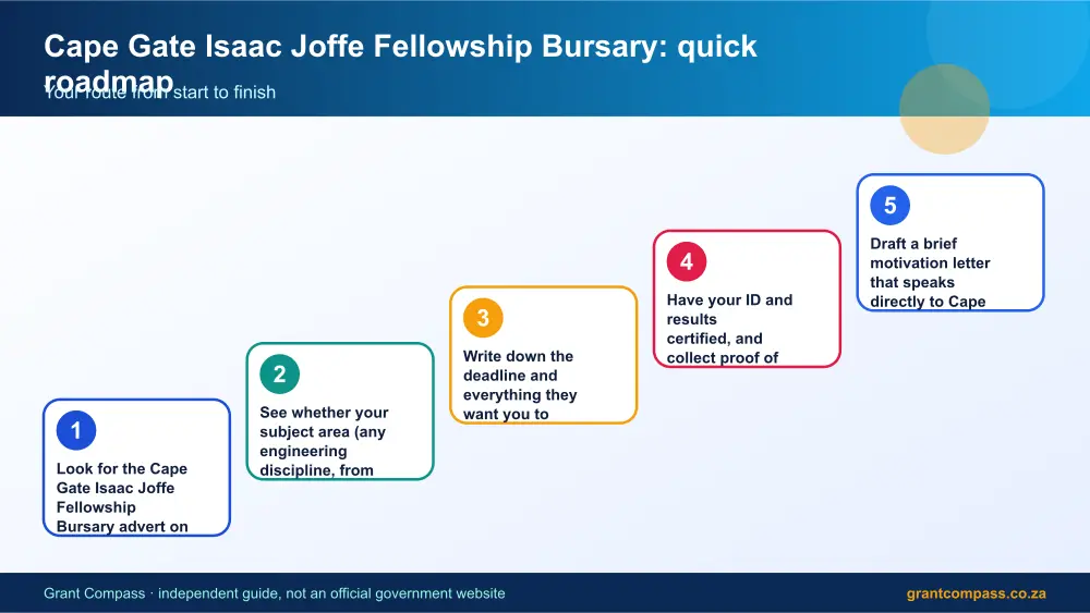 Cape Gate Isaac Joffe Fellowship Bursary quick roadmap infographic – cape gate bursary South Africa 2026