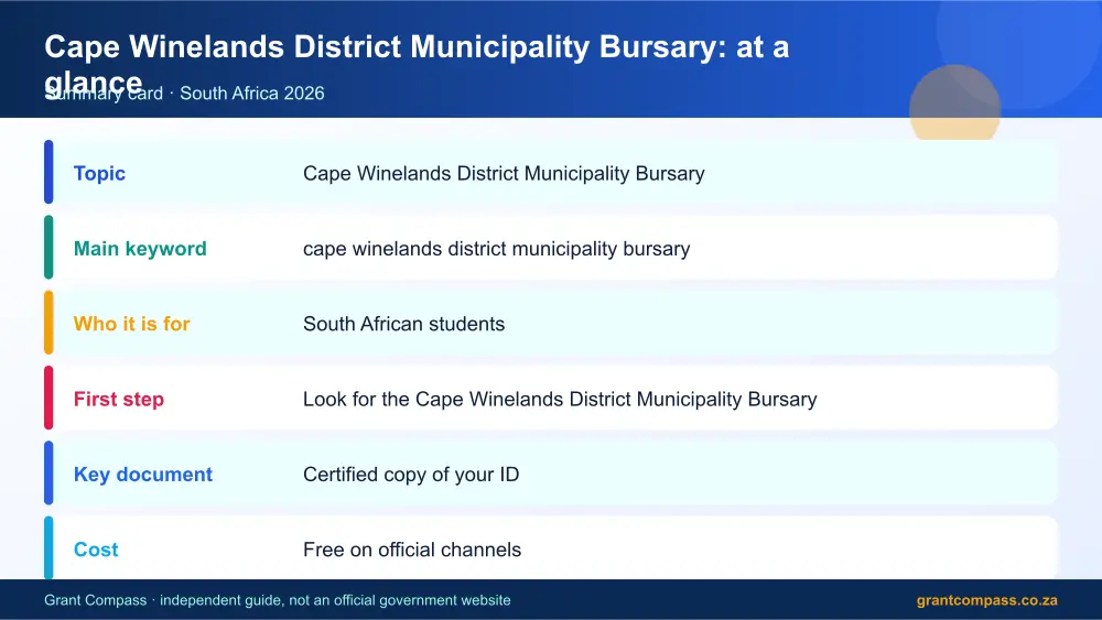 Cape Winelands District Municipality Bursary at a glance summary infographic – cape winelands district municipality bursary South Africa 2026