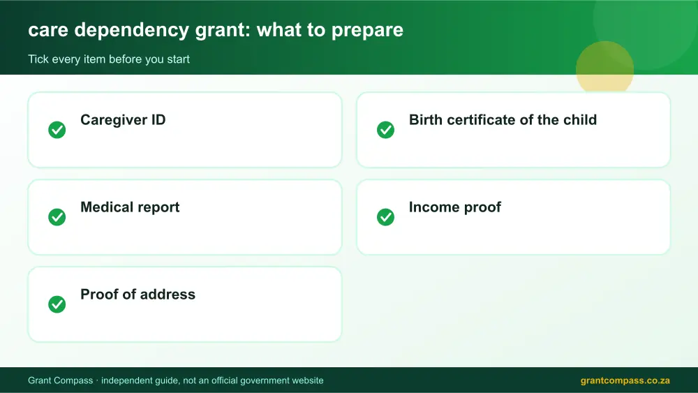 care dependency grant documents checklist infographic – care dependency grant South Africa 2026