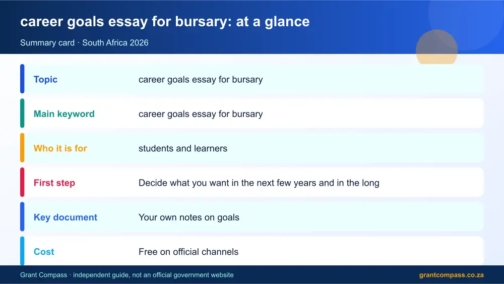 career goals essay for bursary at a glance summary infographic – career goals essay for bursary South Africa 2026