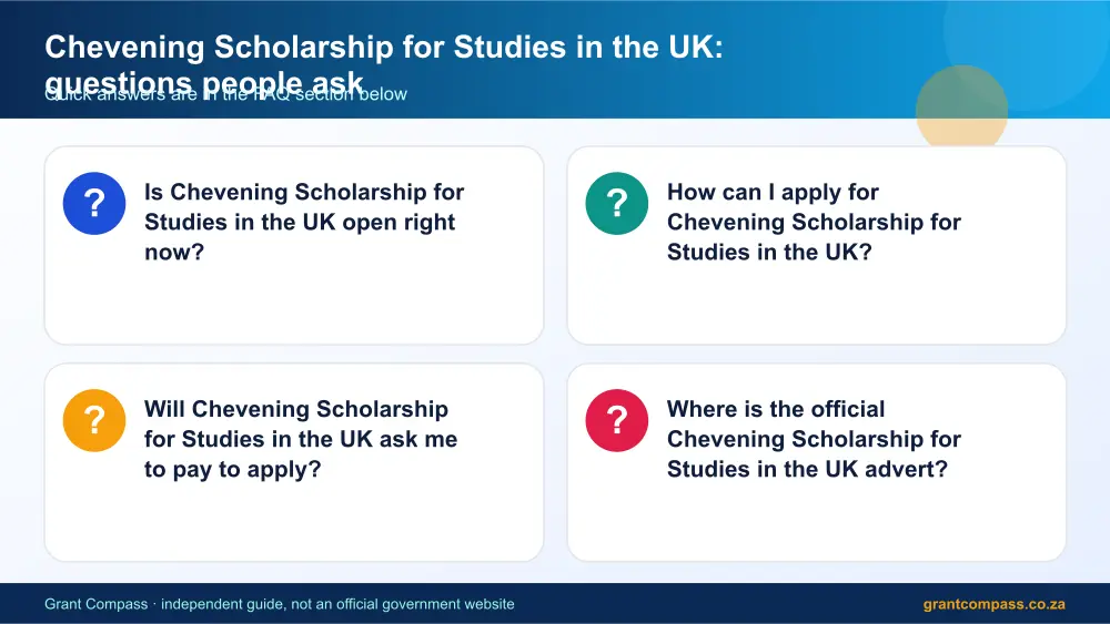 Chevening Scholarship for Studies in the UK common questions answered infographic – uk scholarship South Africa 2026