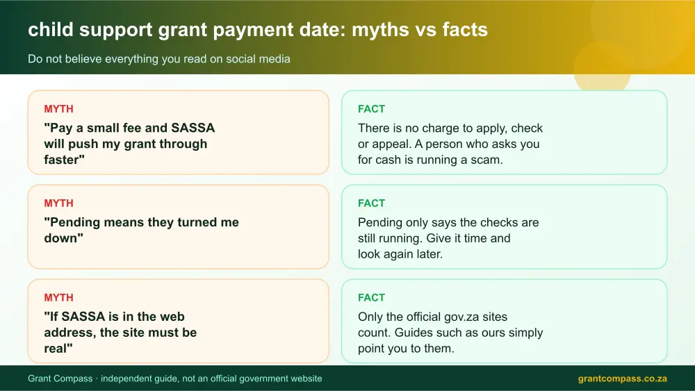 child support grant payment date myths vs facts infographic – child support grant payment date South Africa 2026