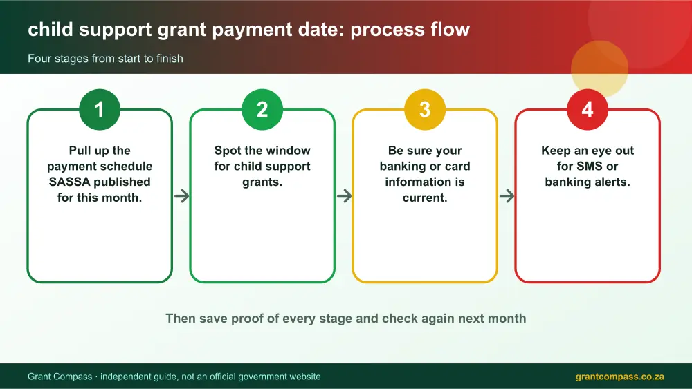 child support grant payment date process flow chart infographic – child support grant payment date South Africa 2026