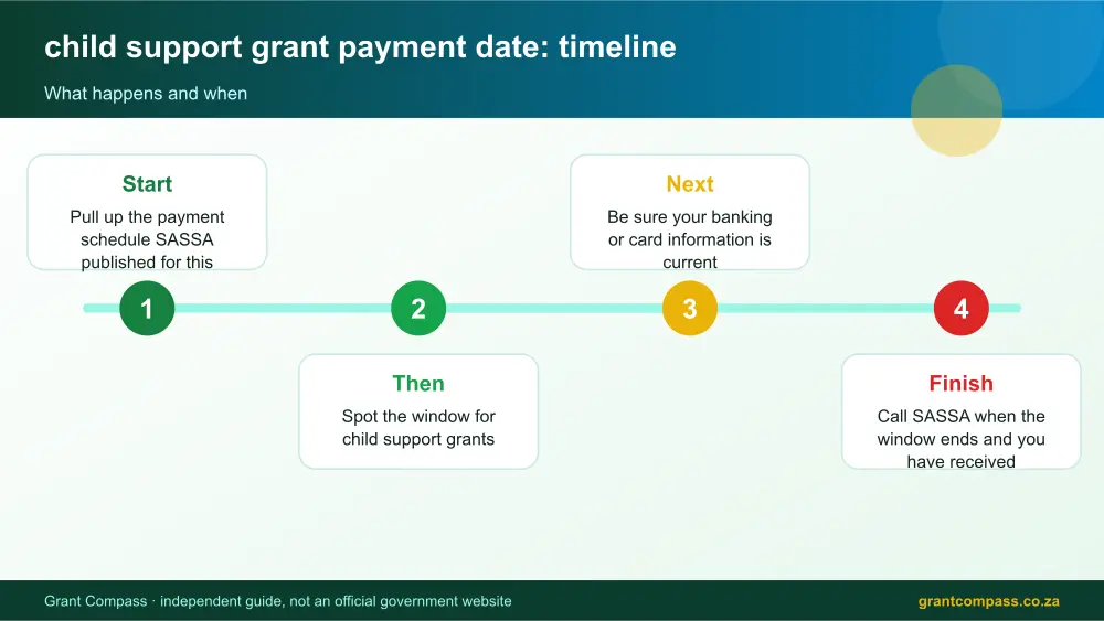 child support grant payment date process timeline infographic – child support grant payment date South Africa 2026