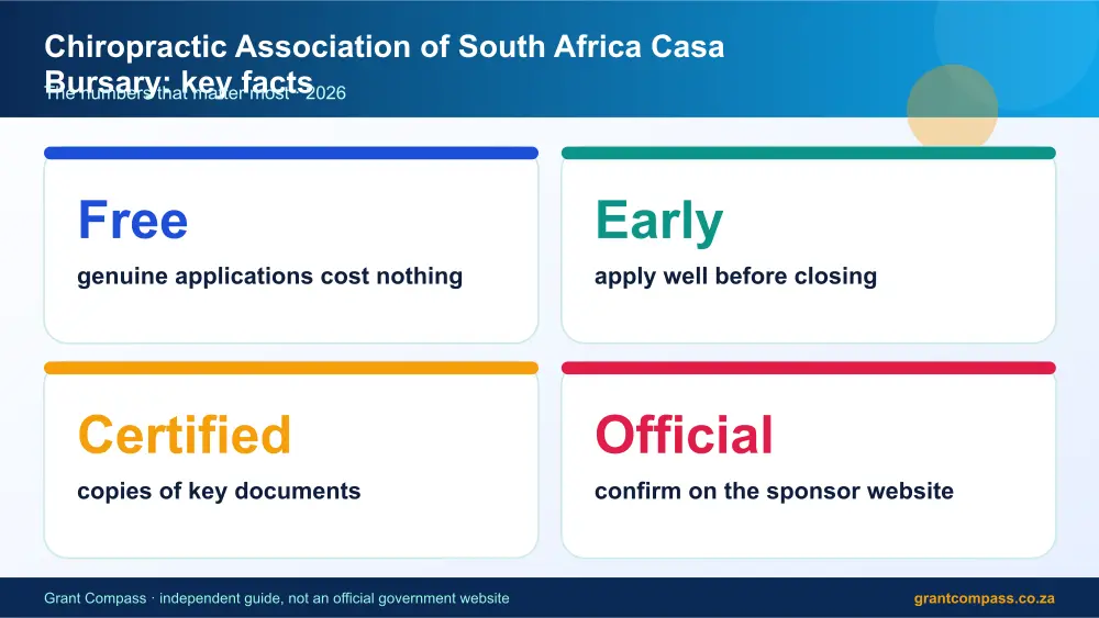 Chiropractic Association of South Africa Casa Bursary key facts at a glance infographic – chiropractic association of casa bursary South Africa 2026