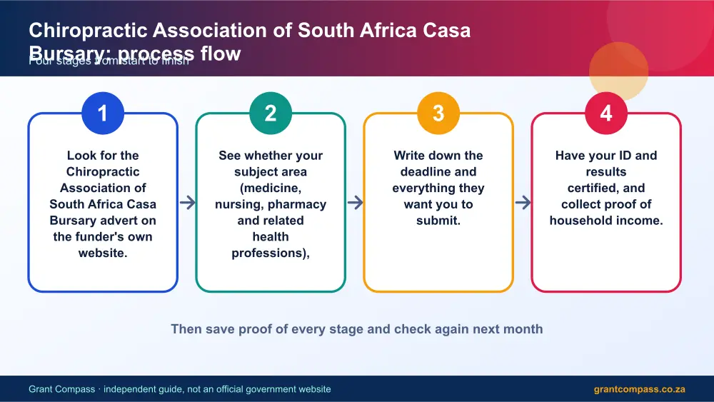 Chiropractic Association of South Africa Casa Bursary process flow chart infographic – chiropractic association of casa bursary South Africa 2026