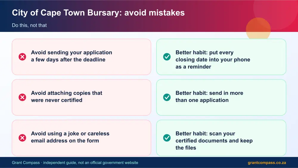 City of Cape Town Bursary mistakes to avoid and tips infographic – city of cape town bursary South Africa 2026