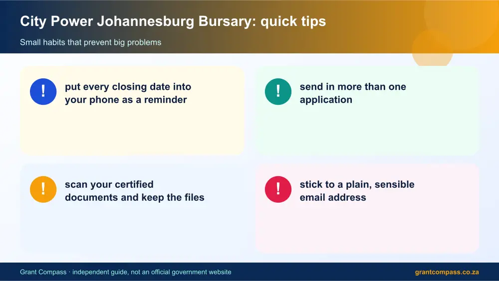 City Power Johannesburg Bursary quick tips cards infographic – city power johannesburg bursary South Africa 2026