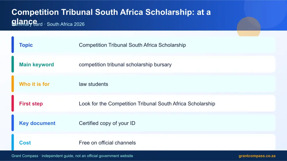 Competition Tribunal South Africa Scholarship at a glance summary infographic – competition tribunal scholarship bursary South Africa 2026