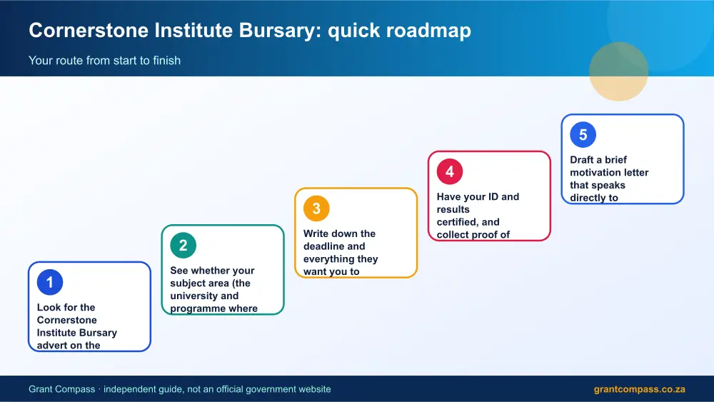 Cornerstone Institute Bursary quick roadmap infographic – cornerstone institute bursary scholarship South Africa 2026