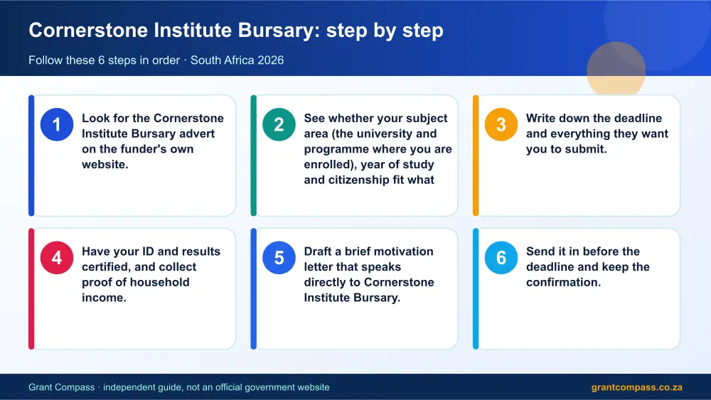Cornerstone Institute Bursary step by step guide infographic – cornerstone institute bursary scholarship South Africa 2026