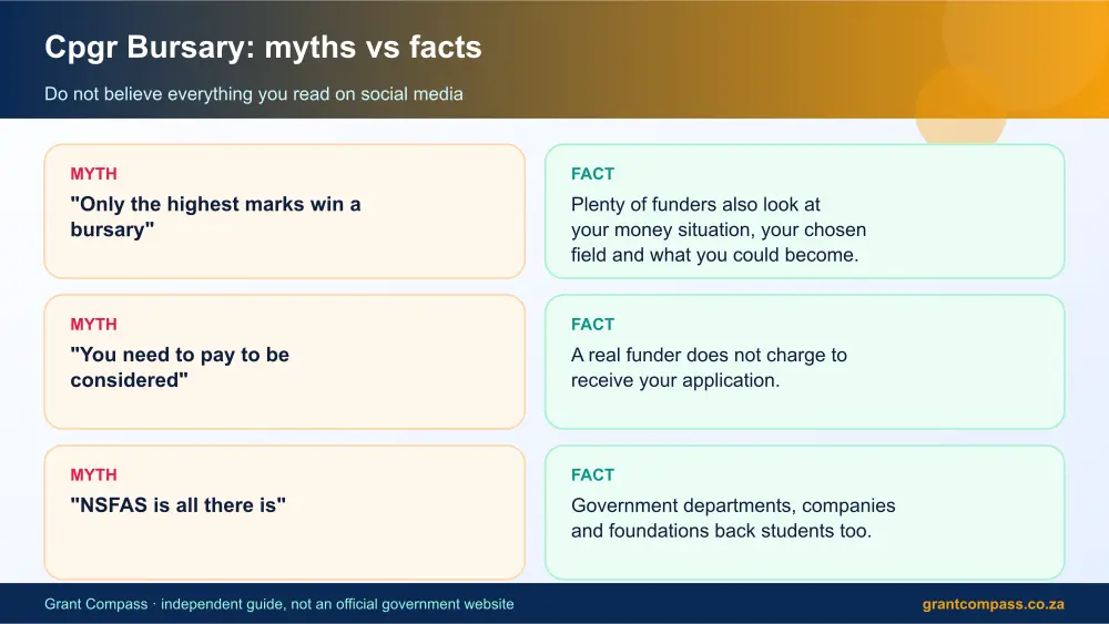 Cpgr Bursary myths vs facts infographic – cpgr bursary South Africa 2026