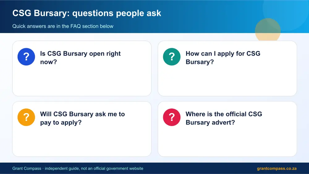 CSG Bursary common questions answered infographic – csg bursary South Africa 2026