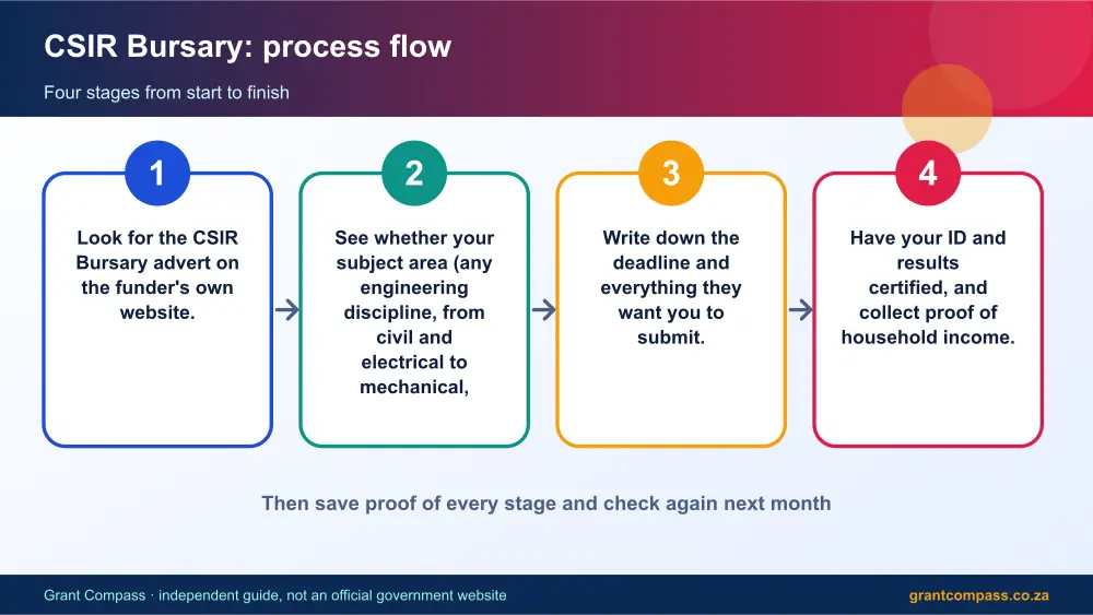 CSIR Bursary process flow chart infographic – csir bursary South Africa 2026