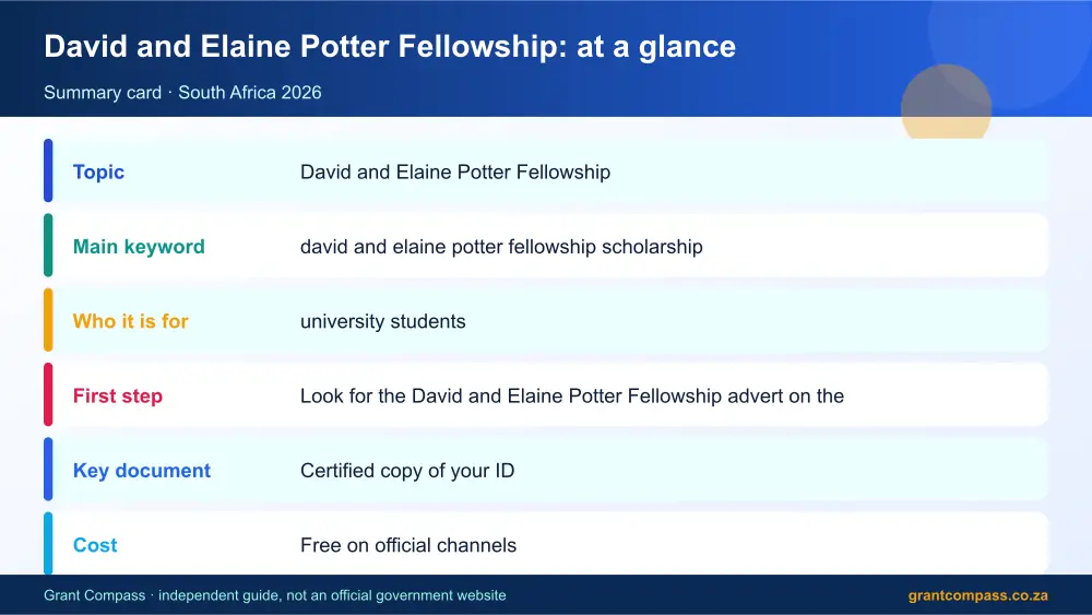 David and Elaine Potter Fellowship at a glance summary infographic – david and elaine potter fellowship scholarship South Africa 2026