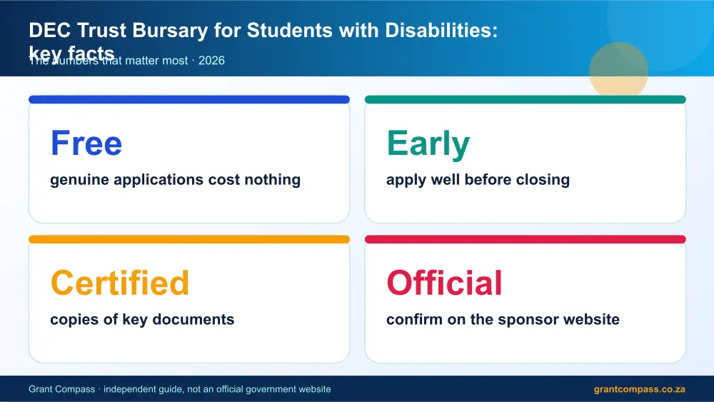 DEC Trust Bursary for Students with Disabilities key facts at a glance infographic – dec trust bursary for students with disabilities South Africa 2026