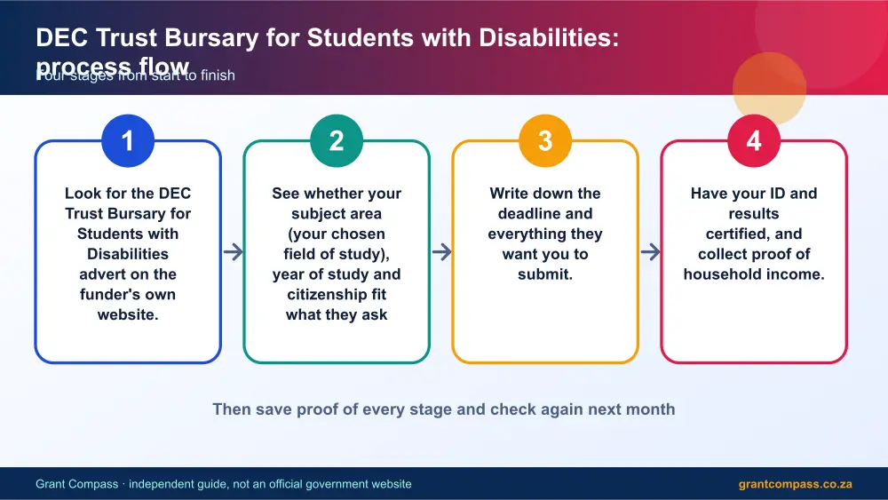 DEC Trust Bursary for Students with Disabilities process flow chart infographic – dec trust bursary for students with disabilities South Africa 2026